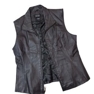 Mark Alan Dark Brown Genuine Leather Full Zip Moto Vest Large YKK Zipper